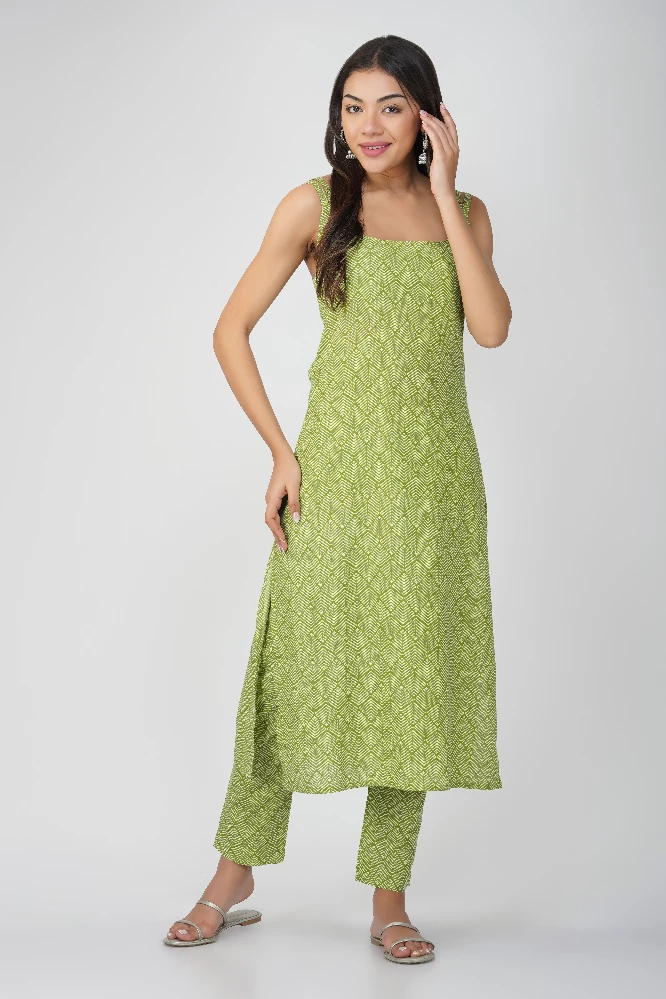 Green Printed Cotton Kurta Set-1.webp